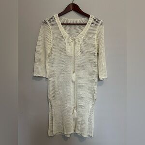 Women’s Open Knit Crochet Cover Up One Size White Cream Beach Resort Pool Wear